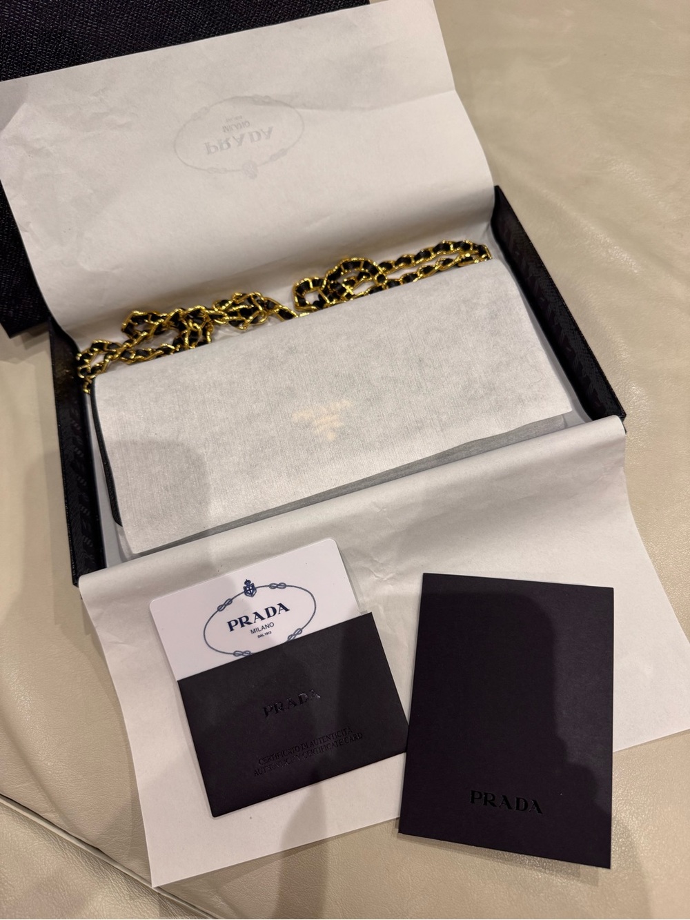 [Authentic] Prada Black Saffiano Leather Wallet on Chain with Gold Hardware - Picture 13 of 15